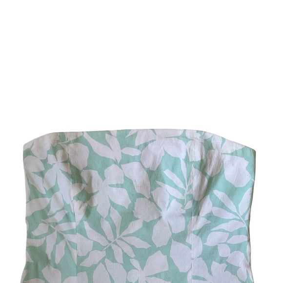 Theory Light Aqua Green and White Floral Print Strapless Hennie Dress Size 8 - Picture 2 of 7